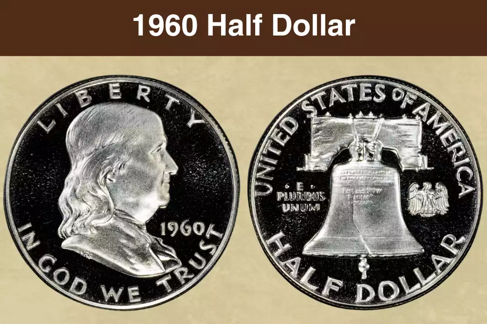 1960 Franklin half dollar obverse showing Bugs Bunny die clash marks near Franklin's lips, Philadelphia mint